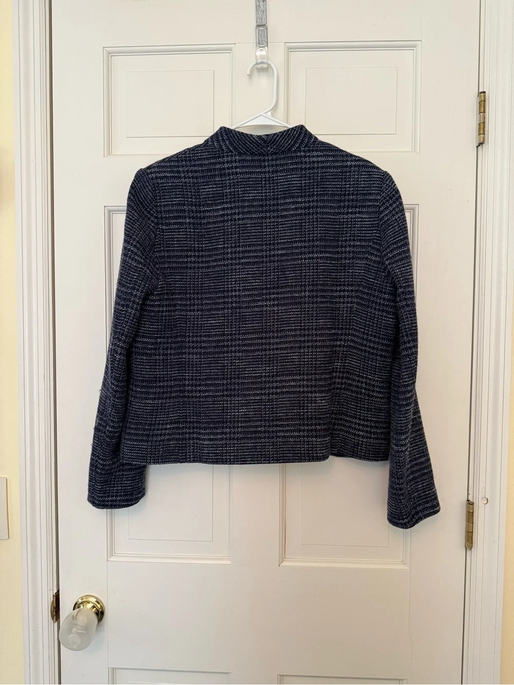 Club Monaco Navy Plaid Tweed Open-Front Blazer Jacket